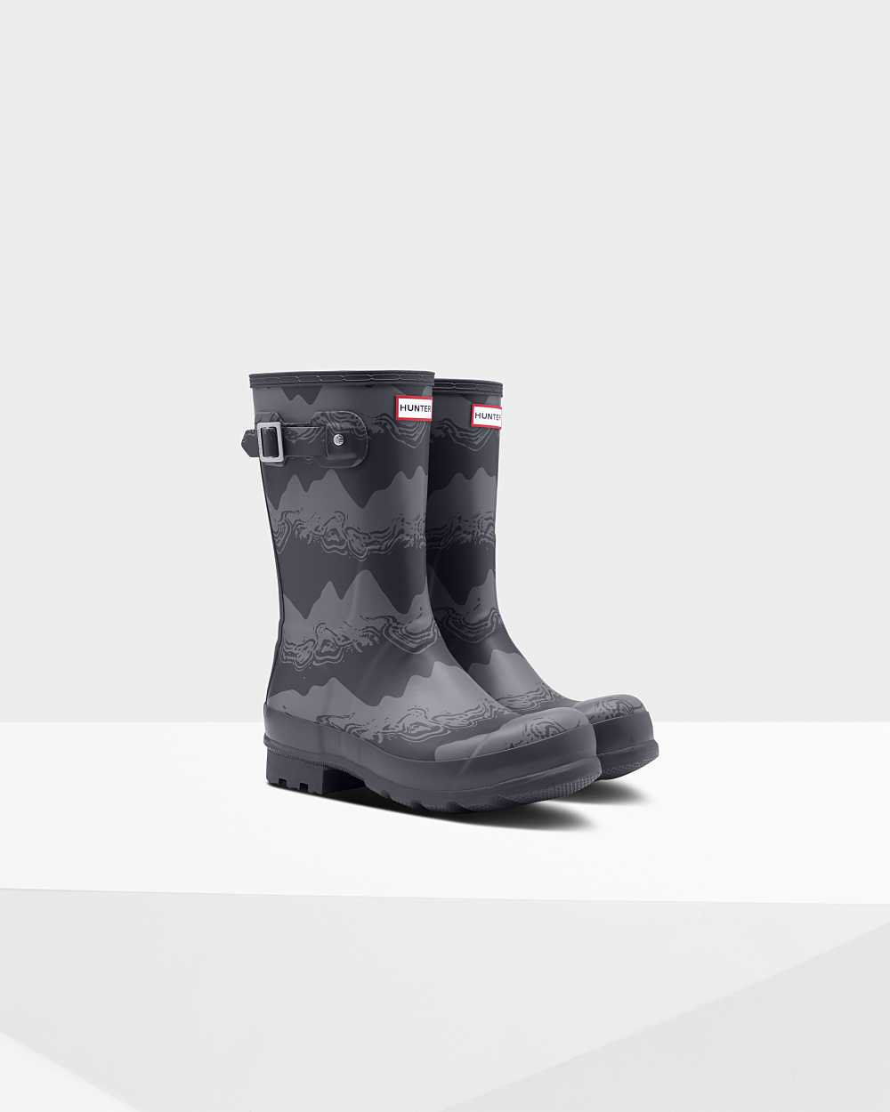 Hunter Original Short Storm Stripe Men's Rain Boots NZ-28374L Grey